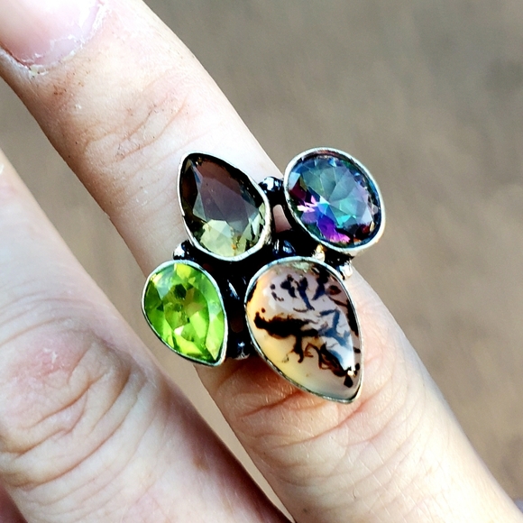 New Dendritic Agate, Mystic Topaz 925 Silver Ring. - Picture 2 of 16